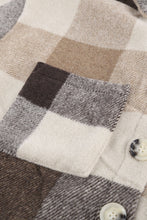 Load image into Gallery viewer, Khaki Plaid Color Block Buttoned Long Sleeve Jacket with Pocket