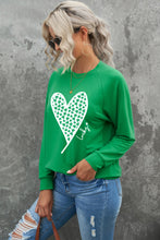 Load image into Gallery viewer, Lucky Clover Heart Graphic Raglan Sleeve Sweatshirt