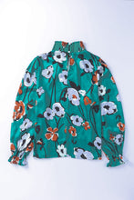 Load image into Gallery viewer, Floral Print Smocked Mock Neck Blouse