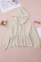 Load image into Gallery viewer, Waffle Knit Buttons Ruffled Hooded Top