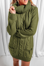 Load image into Gallery viewer, Olive Cowl Neck Cable Knit Sweater Dress