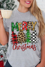 Load image into Gallery viewer, Merry Christmas Tree Pattern Print Crew Neck Graphic Tee