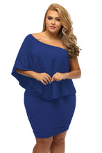 Load image into Gallery viewer, Plus Size Multiple Dressing Layered Blue Mini Poncho Dress