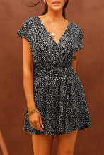 Load image into Gallery viewer, Leopard Print Belted V Neck Short Sleeve Romper