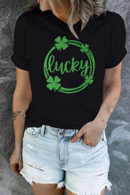 Load image into Gallery viewer, St Patrick Sequin Lucky Clover Print Short Sleeve T-shirt