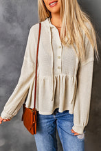 Load image into Gallery viewer, Waffle Knit Buttons Ruffled Hooded Top