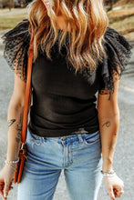 Load image into Gallery viewer, Dotty Mesh Ruffle Sleeve Ribbed Knit Top