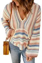 Load image into Gallery viewer, Multicolor Striped Knit Kangaroo Pocket Hooded Sweater
