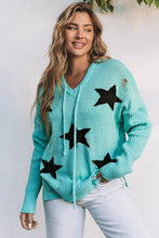 Load image into Gallery viewer, V Neck Star Pattern Hooded Sweater with Slits
