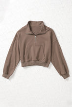 Load image into Gallery viewer, Zipped Turn Down Collar Cropped Sweatshirt with Pocket