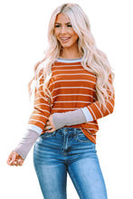 Load image into Gallery viewer, Extend Color Block Cuffs Rib Knit Striped Pullover