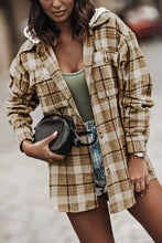 Load image into Gallery viewer, Khaki Khaki Plaid Shirt Hooded Jacket