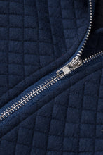 Load image into Gallery viewer, Navy Stand Neck Waffle Zip up Sweatshirt