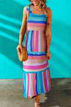 Load image into Gallery viewer, Multicolor Color Block Striped Bow Knot Straps Maxi Dress