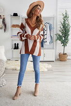 Load image into Gallery viewer, Striped Colorblock V Neck Knitted Sweater