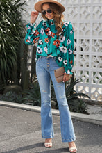 Load image into Gallery viewer, Floral Print Smocked Mock Neck Blouse