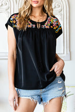 Load image into Gallery viewer, Geometric Floret Embroidered Short Sleeve Blouse