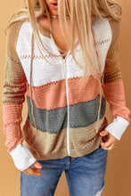 Load image into Gallery viewer, Multicolor Zipped Front Colorblock Hollow-out Knit Hoodie