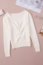 Load image into Gallery viewer, Beige Ruched Sweetheart Neckline Rib Knit Sweater
