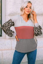 Load image into Gallery viewer, Wild Leopard Contrast Sleeve Colorblock Waffle Knit Top