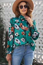 Load image into Gallery viewer, Floral Print Smocked Mock Neck Blouse
