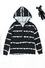 Load image into Gallery viewer, Striped Drawstring Button Long Sleeve Hoodie
