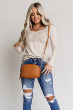 Load image into Gallery viewer, Beige Lace Crochet V Neck Long Sleeve Top