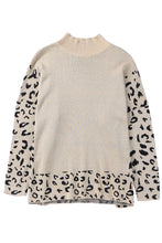 Load image into Gallery viewer, Khaki Leopard High Neck Side Slit Oversized Sweater