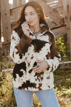 Load image into Gallery viewer, Zip Collar Cow Print Fleece Sweatshirt