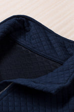 Load image into Gallery viewer, Navy Stand Neck Waffle Zip up Sweatshirt