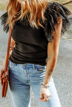 Load image into Gallery viewer, Dotty Mesh Ruffle Sleeve Ribbed Knit Top