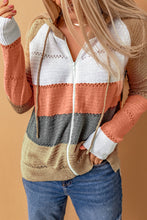 Load image into Gallery viewer, Multicolor Zipped Front Colorblock Hollow-out Knit Hoodie
