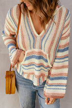 Load image into Gallery viewer, Multicolor Striped Knit Kangaroo Pocket Hooded Sweater