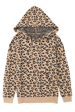 Load image into Gallery viewer, Khaki Leopard Knitted Drawstring Hooded Sweater