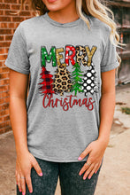 Load image into Gallery viewer, Merry Christmas Tree Pattern Print Crew Neck Graphic Tee