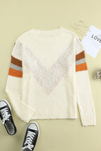 Load image into Gallery viewer, Beige Chevron Striped Drop Shoulder Sweater