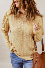 Load image into Gallery viewer, Khaki Solid Color Puffy Sleeve Textured Knit Top