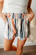 Load image into Gallery viewer, Stripe Vintage Washed Elastic Frill Waist Casual Shorts