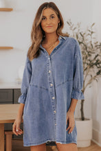 Load image into Gallery viewer, Buttoned Long Sleeve Denim Mini Dress