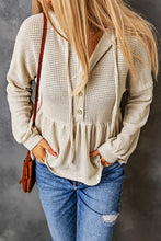 Load image into Gallery viewer, Waffle Knit Buttons Ruffled Hooded Top