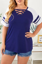 Load image into Gallery viewer, Crisscross V Neck Raglan Sleeve Plus Size Tee