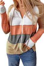 Load image into Gallery viewer, Multicolor Zipped Front Colorblock Hollow-out Knit Hoodie