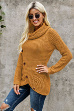 Load image into Gallery viewer, Mustard Buttoned Wrap Turtleneck Sweater