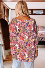 Load image into Gallery viewer, Multicolor Floral Print Shirred 3/4 Sleeve Tunic Blouse