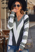 Load image into Gallery viewer, Striped Colorblock V Neck Knitted Sweater
