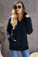 Load image into Gallery viewer, Navy Blue Long Sleeve Button-up Hooded Cardigans