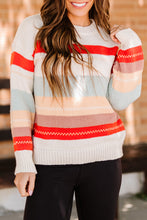 Load image into Gallery viewer, Crew Neck Drop-shoulder Striped Color Block Sweater