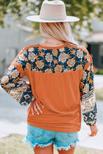 Load image into Gallery viewer, Boho Floral Print Balloon Sleeve Top with Lace Details