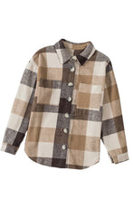Load image into Gallery viewer, Khaki Plaid Color Block Buttoned Long Sleeve Jacket with Pocket