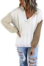 Load image into Gallery viewer, Khaki Colorblock V Neck Long Sleeve Hoodie